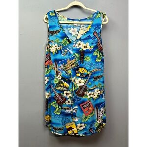 Palmwave‎ Hawaii Womens Tank Dress Blue Hawaiian Print Sleeveless Medium